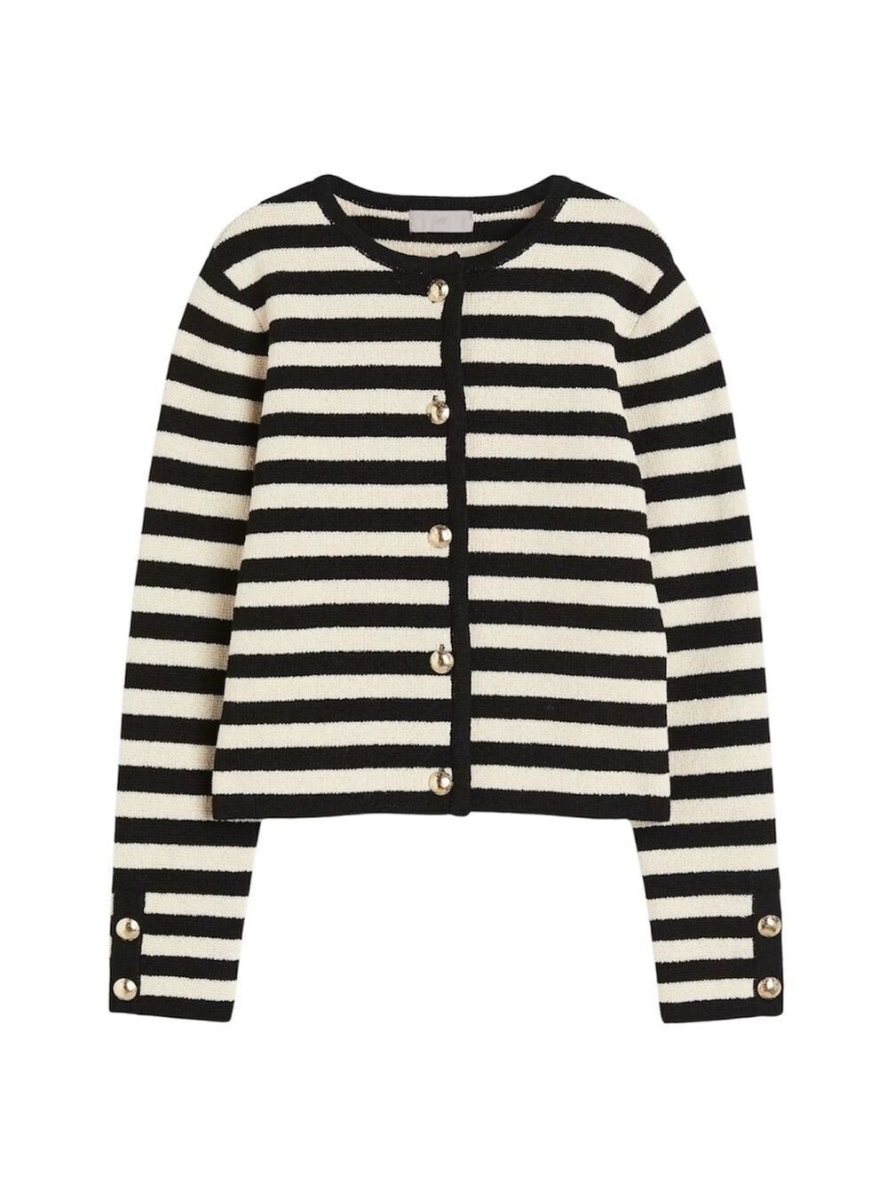 H&M Striped Nautical Gold Buttoned Crewneck Knit Cardigan Sweater